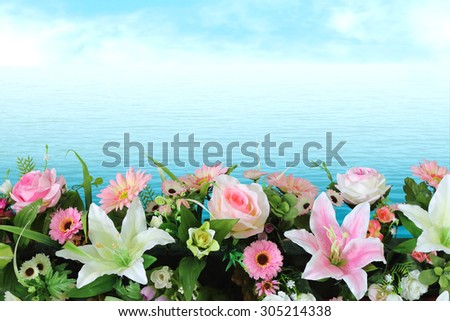 artificial florist on blur ocean background