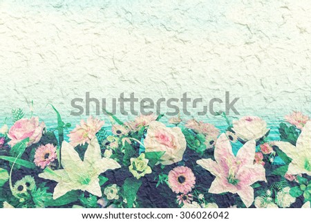 artificial florist on blur ocean and mullberry paper background
