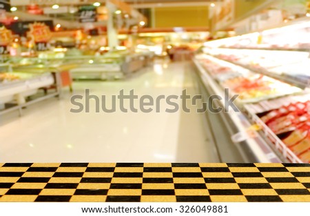 perspective chessboard floor with blur store background