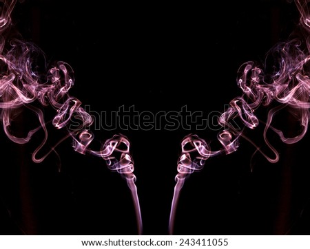 Smoky Abstract pattern, pink smoke against black background, smoke is flipped reflected to make a symmetrical shape.