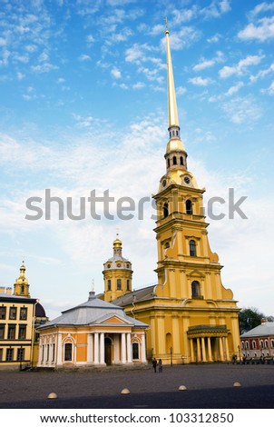 Peter and Paul Church in Peter and Paul's Fortress 122.5 meters high. It is the tallest architectural construction in Petersburg,Russia