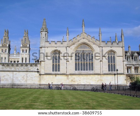 Old College of famous Oxford University. Oxford, England