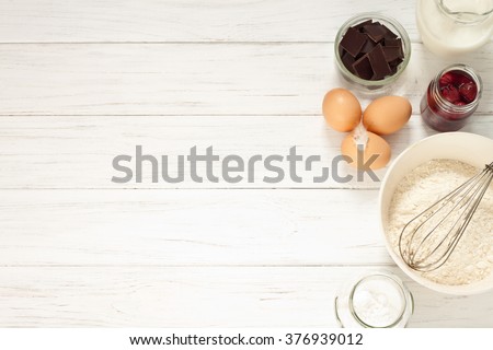 Ingredients for baking a cake, top view