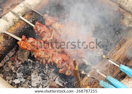 barbecue on fire, outdoor