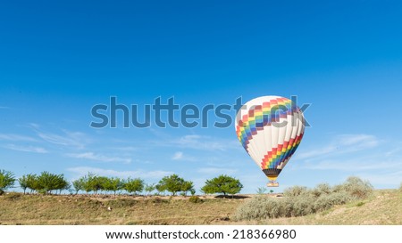 Hot air balloon landing on Cappadocia, Turkey