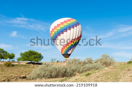 Hot air balloon landing on Cappadocia, Turkey