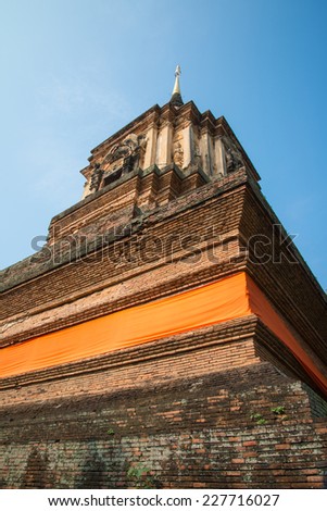 Beautiful antique Pagoda in temple, Lampang Thailand - public place