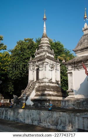 Beautiful white pagoda in temple at Chiang Mai, northern Thailand - public place