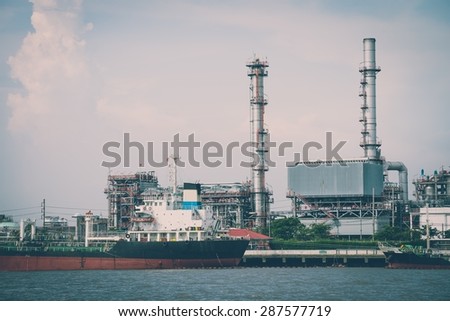 Oil refinery plant industrial view - Vintage effect style