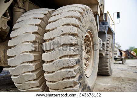 Haul dump truck tyre tire close up