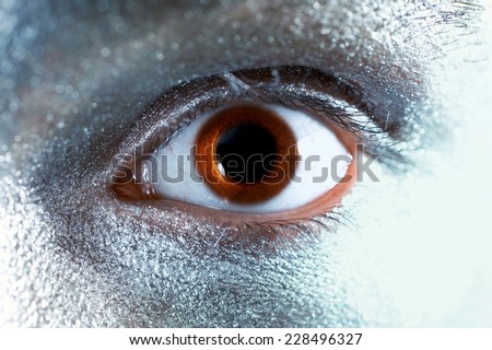 brown male eyes with dilated pupil closeup