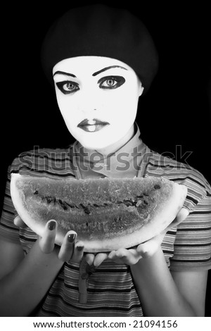 Portrait of the mime  with a water-melon piece\
\
MORE  IMAGES FROM THIS SERIES IN MY PORTFOLIO