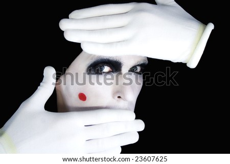 Portrait of artful peeping mime in white gloves\
\
MORE  IMAGES FROM THIS SERIES IN MY PORTFOLIO