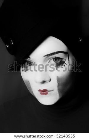 makeup mime. of sad mime in hat