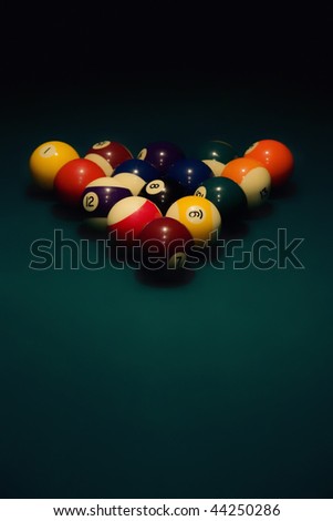 Group of spheres for  pool on green cloth