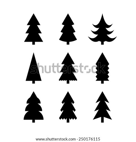 Icon set of Christmas trees. Winter trees icon. 9 different Christmas trees icons. Silhouettes of Christmas trees. Simple silhouettes of Christmas trees
