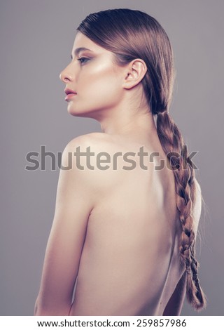 hair,beauty portrait of pretty woman with braid hair-style, creative starry make-up