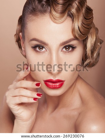 Beautiful woman with evening make-up and salon hairdo . Smoky eyes. Complicated hairstyle for party