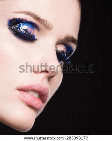 Mascara Applying. Long Lashes closeup. Mascara Brush. Eyelashes extensions. Makeup for Blue Eyes. Eye Make up Apply