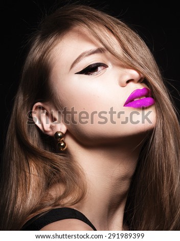 Beautiful young model woman with pink lips and shine hair