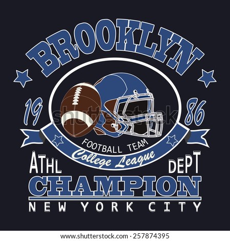 Sport Typography Brooklyn New York, College  Football Athletic Dept. T-shirt graphics, Vintage Print for sportswear apparel - vector illustration