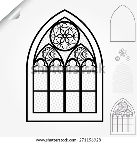 Gothic window of cathedrals, churches, monasteries and medieval castles, roses elements - vector illustration