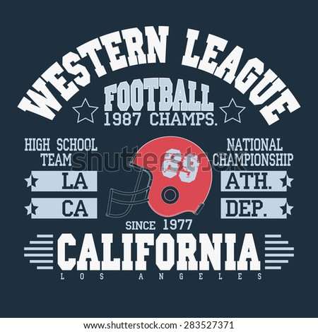 California Sport Typography, Football Athletic  T-shirt fashion design graphics, Vintage Print for sportswear apparel - vector illustration