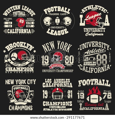 Football logo set, Athletic T-shirt fashion design, Sport Typography, Vintage Print for sportswear apparel - vector illustration