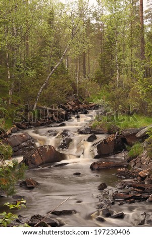 Natural river, nature reserve in Sweden, long exposure