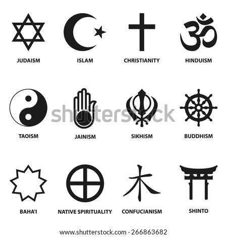 world religious sign and symbols collection, isolated on white background. vector illustration