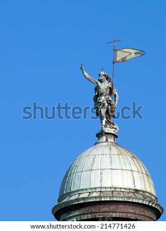 Jesus Christ Redeemer statue on the dome of San Simeon Piccolo Church, in Venice.