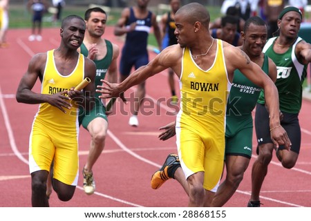 POMONA, NJ - APRIL 18:  Brian Thomas and Nehemiah Burnery - Porter, compete during the CTC College Track Championships held at the Richard Stockton College of New Jersey April 18, 2009 in Pomona, NJ.