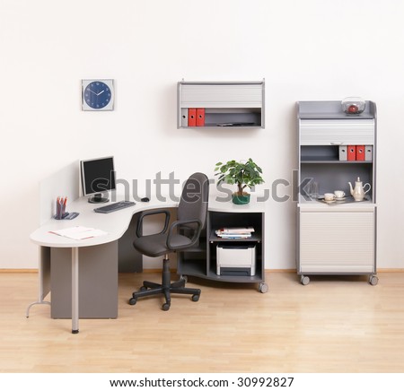 Modern business office with one workplaces.