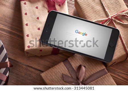 PRAGUE, CZECH REPUBLIC - SEPTEMBER 1, 2015: New Google logo on their search page immediately at the release date is displayed on black iphone 6 plus. With clipping path.