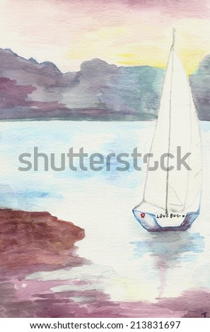 Original watercolor painting of sailboat called the \