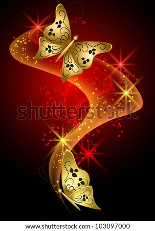 Glowing background with smoke, stars and butterfly. Raster version of vector