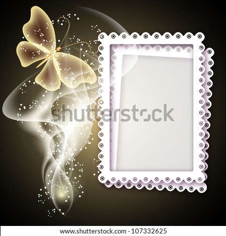 Background with photo frame, butterfly and smoke for inserting text and photo