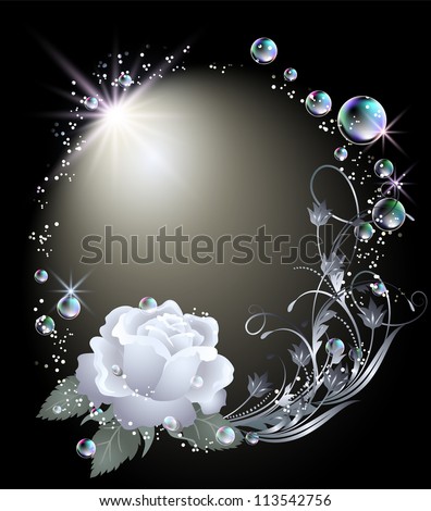 Glowing background with rose, stars and bubbles. Raster version of vector.