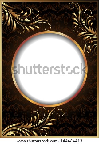 Background with golden ornament and round frame. Raster version of vector.