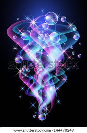 Glowing background with smoke and bubbles. Raster version of vector.