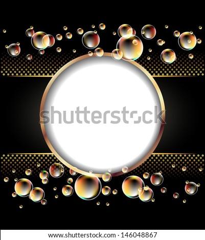 Glowing background with round frame and bubbles.  Raster version of vector.