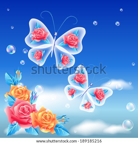 Roses and butterfly in the sky