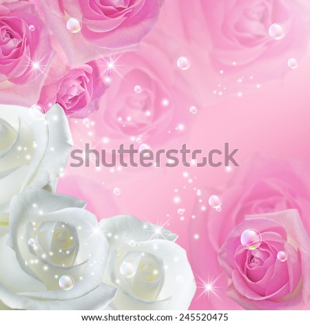 White and pink roses with  stars and bubbles