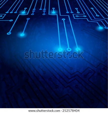 Drawing modern electronic circuit on blue background