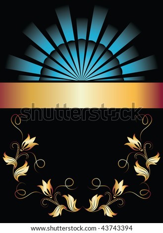 Background with ornament and golden ribbon. These are raster versions of a vector.