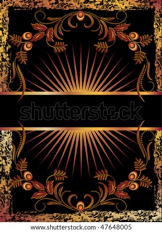Black background with  luxurious copper ornament. Raster version of vector.