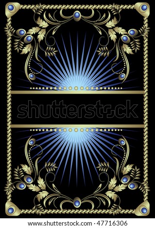 Background with ornament and golden ribbon. Raster version of vector.