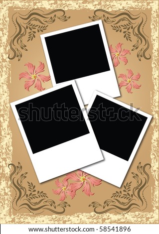 Page layout photo album with flowers. Raster version of vector.
