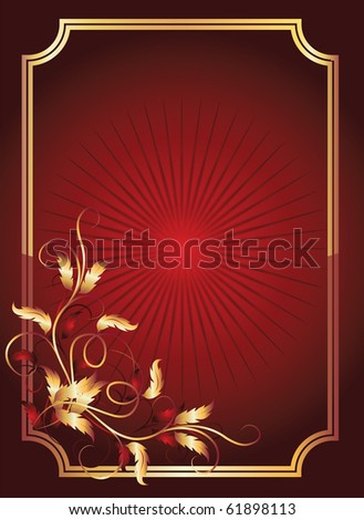 Red background with golden ornament, elegant frame and beams