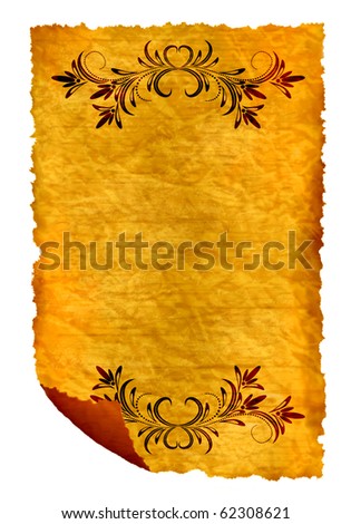 Old paper - crumple parchment paper texture background with ornament